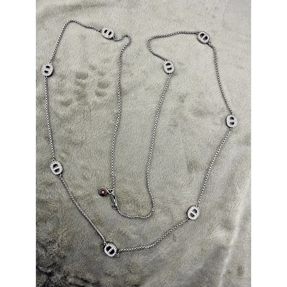 Michael Kors Necklace Silver Rhinestone Station Chain 34in READ